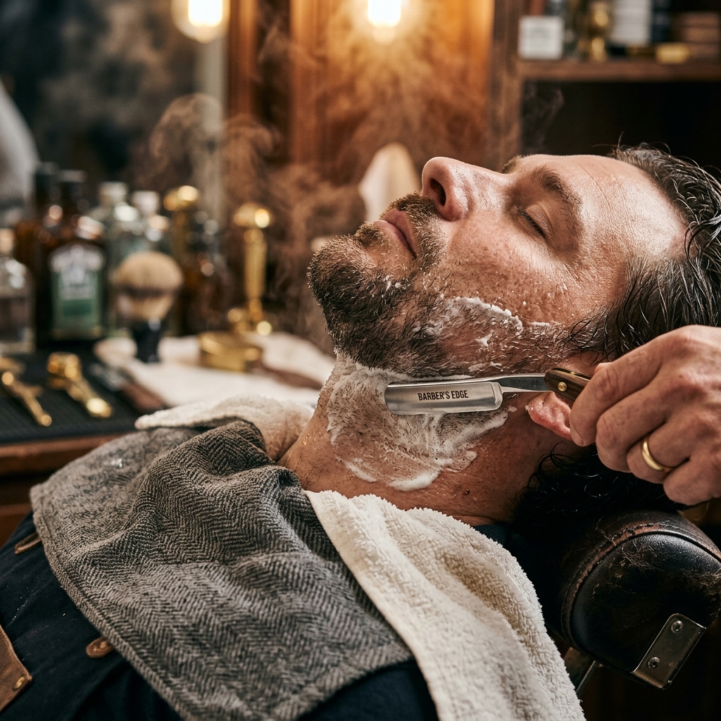 Detalhe de barbearia com navalha